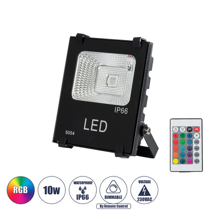 RGBFLOOD 75600 Προβολέας με IR Ασύρματο Χειριστήριο LED 10W 650lm 120° AC 220-240V Αδιάβροχο IP65 Πολύχρωμο RGB Dimmable - Μαύρο - Μ11 x Π4 x Υ13.5