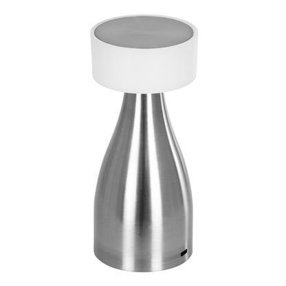 DOLLY 76468 Μοντέρνο Επιτραπέζιο Φωτιστικό Πορτατίφ LED 1.5W 105lm 120° DC 5V Επαναφορτιζόμενο με Μπαταρία Li-ion 1800mAh - Διακόπτη Αφής με 3 Εναλλαγές Φωτισμού CCT Θερμό - Φυσικό - Ψυχρό 1500K - 4500K - 6000K Dimmable - D9 x 21cm - Ασημί