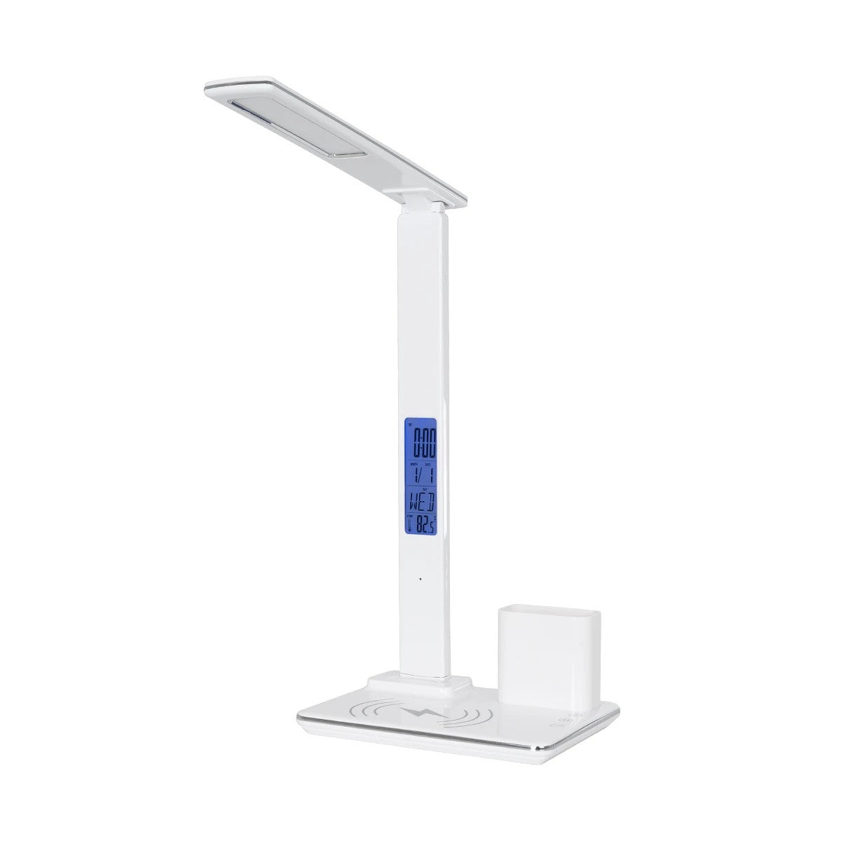 ZENTIME 76554 Μοντέρνο Επιτραπέζιο Φωτιστικό Γραφείου με Ασύρματη Φόρτιση 15W 3A & Ψηφιακό Ρολόι LED 3.5W 350lm 120° DC 5V με USB-C IP20 Ρυθμιζόμενο Λευκό CCT με Αφή 2700K/4500K/6000K Dimmable - Sanan SMD Chip - Μαύρο - Μ19.5 x Π14.5 x Υ38.8