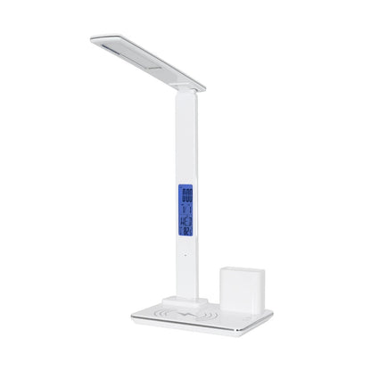 ZENTIME 76554 Μοντέρνο Επιτραπέζιο Φωτιστικό Γραφείου με Ασύρματη Φόρτιση 15W 3A & Ψηφιακό Ρολόι LED 3.5W 350lm 120° DC 5V με USB-C IP20 Ρυθμιζόμενο Λευκό CCT με Αφή 2700K/4500K/6000K Dimmable - Sanan SMD Chip - Μαύρο - Μ19.5 x Π14.5 x Υ38.8