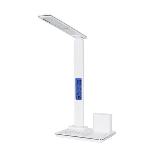 ZENTIME 76554 Μοντέρνο Επιτραπέζιο Φωτιστικό Γραφείου με Ασύρματη Φόρτιση 15W 3A & Ψηφιακό Ρολόι LED 3.5W 350lm 120° DC 5V με USB-C IP20 Ρυθμιζόμενο Λευκό CCT με Αφή 2700K/4500K/6000K Dimmable - Sanan SMD Chip - Μαύρο - Μ19.5 x Π14.5 x Υ38.8