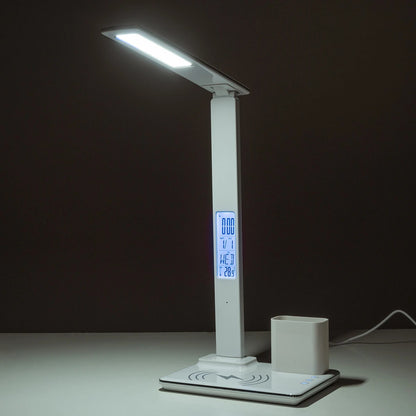 ZENTIME 76554 Μοντέρνο Επιτραπέζιο Φωτιστικό Γραφείου με Ασύρματη Φόρτιση 15W 3A & Ψηφιακό Ρολόι LED 3.5W 350lm 120° DC 5V με USB-C IP20 Ρυθμιζόμενο Λευκό CCT με Αφή 2700K/4500K/6000K Dimmable - Sanan SMD Chip - Μαύρο - Μ19.5 x Π14.5 x Υ38.8