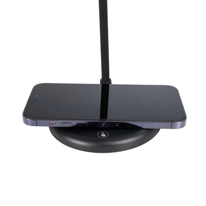 LUCORA 76556 Μοντέρνο Επιτραπέζιο Φωτιστικό Γραφείου με Ασύρματη Φόρτιση 10W 2A & 4W Bluetooth Ηχείο LED 3W 300lm 120° DC 5V με USB-C IP20 Ρυθμιζόμενο Λευκό CCT με Αφή 2700K/4500K/6000K Dimmable - Sanan SMD Chip - Μαύρο - Μ12 x Π12 x Υ32