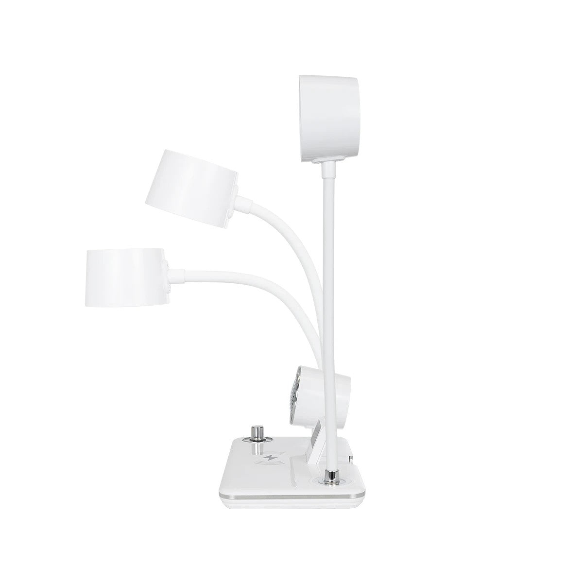 OLDY 76557 Μοντέρνο Επιτραπέζιο Φωτιστικό Γραφείου με Ασύρματη Φόρτιση 15W 3A, 5W Bluetooth Ηχείο & Ψηφιακό Ρολόι LED 3W 300lm 120° DC 5V με USB-C IP20 Ρυθμιζόμενο Λευκό CCT με Αφή 2700K/4500K/6000K Dimmable - Sanan SMD Chip - Λευκό - Μ13 x Π25 x Υ43