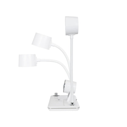 OLDY 76557 Μοντέρνο Επιτραπέζιο Φωτιστικό Γραφείου με Ασύρματη Φόρτιση 15W 3A, 5W Bluetooth Ηχείο & Ψηφιακό Ρολόι LED 3W 300lm 120° DC 5V με USB-C IP20 Ρυθμιζόμενο Λευκό CCT με Αφή 2700K/4500K/6000K Dimmable - Sanan SMD Chip - Λευκό - Μ13 x Π25 x Υ43