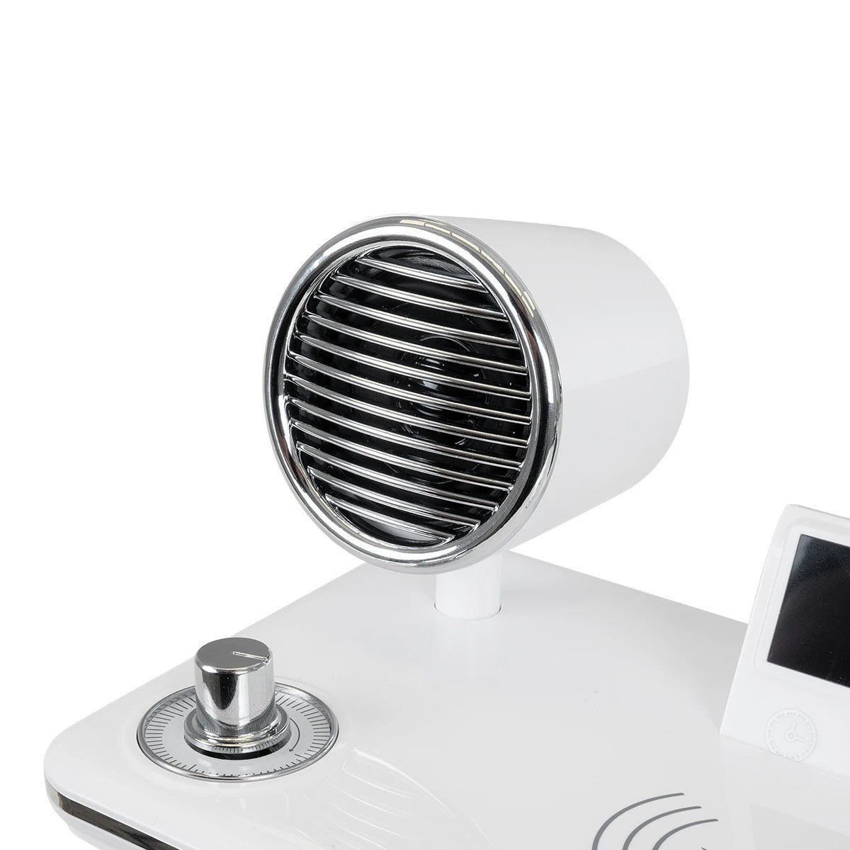 OLDY 76557 Μοντέρνο Επιτραπέζιο Φωτιστικό Γραφείου με Ασύρματη Φόρτιση 15W 3A, 5W Bluetooth Ηχείο & Ψηφιακό Ρολόι LED 3W 300lm 120° DC 5V με USB-C IP20 Ρυθμιζόμενο Λευκό CCT με Αφή 2700K/4500K/6000K Dimmable - Sanan SMD Chip - Λευκό - Μ13 x Π25 x Υ43