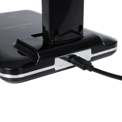 ZENTIME 76564 Μοντέρνο Επιτραπέζιο Φωτιστικό Γραφείου με Ασύρματη Φόρτιση 10W 2A & Ψηφιακό Ρολόι LED 3.5W 350lm 120° DC 5V με USB-C IP20 Ρυθμιζόμενο Λευκό CCT με Αφή 2700K/4500K/6000K Dimmable - Sanan SMD Chip - Μαύρο - Μ18 x Π12 x Υ40