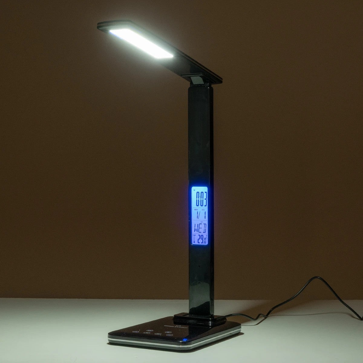 ZENTIME 76564 Μοντέρνο Επιτραπέζιο Φωτιστικό Γραφείου με Ασύρματη Φόρτιση 10W 2A & Ψηφιακό Ρολόι LED 3.5W 350lm 120° DC 5V με USB-C IP20 Ρυθμιζόμενο Λευκό CCT με Αφή 2700K/4500K/6000K Dimmable - Sanan SMD Chip - Μαύρο - Μ18 x Π12 x Υ40