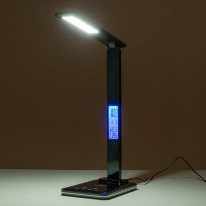 ZENTIME 76564 Μοντέρνο Επιτραπέζιο Φωτιστικό Γραφείου με Ασύρματη Φόρτιση 10W 2A & Ψηφιακό Ρολόι LED 3.5W 350lm 120° DC 5V με USB-C IP20 Ρυθμιζόμενο Λευκό CCT με Αφή 2700K/4500K/6000K Dimmable - Sanan SMD Chip - Μαύρο - Μ18 x Π12 x Υ40