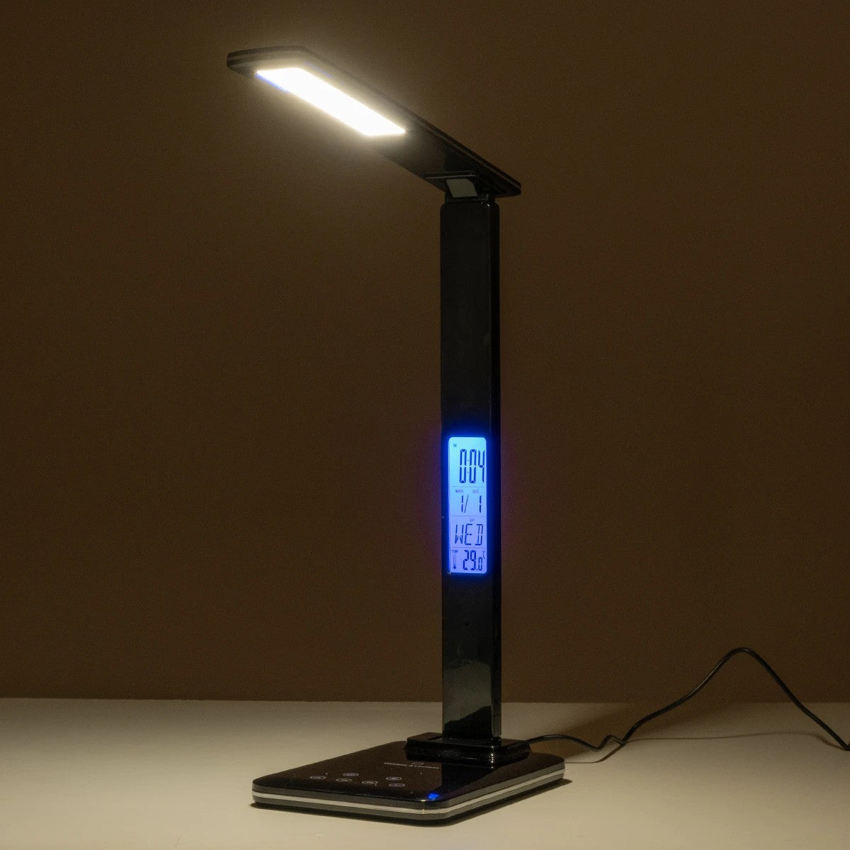 ZENTIME 76564 Μοντέρνο Επιτραπέζιο Φωτιστικό Γραφείου με Ασύρματη Φόρτιση 10W 2A & Ψηφιακό Ρολόι LED 3.5W 350lm 120° DC 5V με USB-C IP20 Ρυθμιζόμενο Λευκό CCT με Αφή 2700K/4500K/6000K Dimmable - Sanan SMD Chip - Μαύρο - Μ18 x Π12 x Υ40