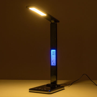 ZENTIME 76564 Μοντέρνο Επιτραπέζιο Φωτιστικό Γραφείου με Ασύρματη Φόρτιση 10W 2A & Ψηφιακό Ρολόι LED 3.5W 350lm 120° DC 5V με USB-C IP20 Ρυθμιζόμενο Λευκό CCT με Αφή 2700K/4500K/6000K Dimmable - Sanan SMD Chip - Μαύρο - Μ18 x Π12 x Υ40