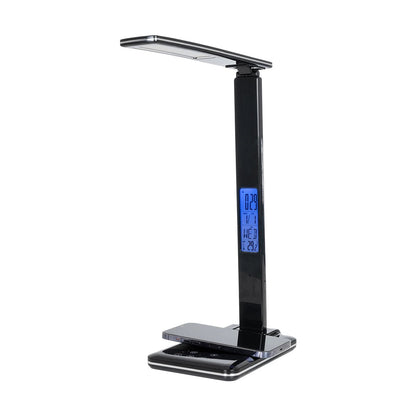 ZENTIME 76564 Μοντέρνο Επιτραπέζιο Φωτιστικό Γραφείου με Ασύρματη Φόρτιση 10W 2A & Ψηφιακό Ρολόι LED 3.5W 350lm 120° DC 5V με USB-C IP20 Ρυθμιζόμενο Λευκό CCT με Αφή 2700K/4500K/6000K Dimmable - Sanan SMD Chip - Μαύρο - Μ18 x Π12 x Υ40
