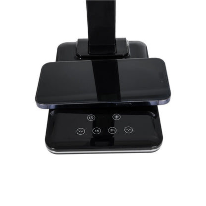 ZENTIME 76564 Μοντέρνο Επιτραπέζιο Φωτιστικό Γραφείου με Ασύρματη Φόρτιση 10W 2A & Ψηφιακό Ρολόι LED 3.5W 350lm 120° DC 5V με USB-C IP20 Ρυθμιζόμενο Λευκό CCT με Αφή 2700K/4500K/6000K Dimmable - Sanan SMD Chip - Μαύρο - Μ18 x Π12 x Υ40