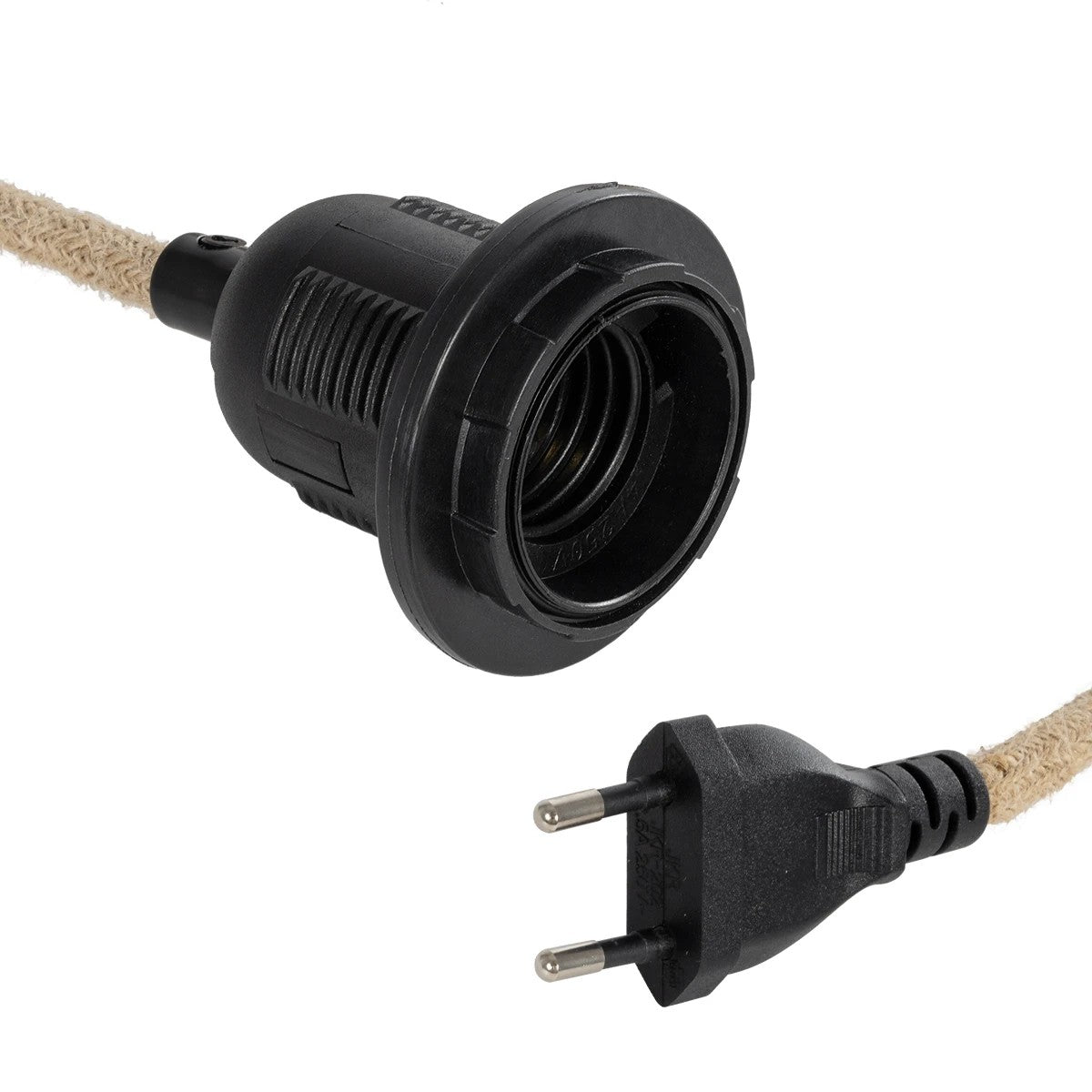 WHIP 77660 Μοντέρνο DIY Φωτιστικό με Υφασμάτινο Καλώδιο, Ντουί 1 x E27, Διακόπτη On/Off & Πρίζα AC 220-240V IP20 - Μπεζ & Μαύρο - Μ140 x Π5.8 x Υ5.8