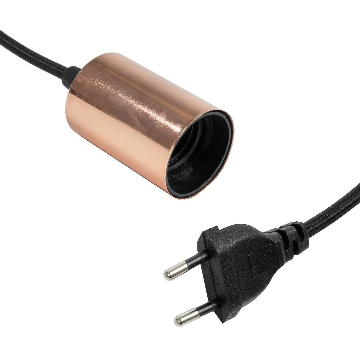 WHIP 77665 Μοντέρνο DIY Φωτιστικό με Υφασμάτινο Καλώδιο, Ντουί 1 x E27, Διακόπτη On/Off & Πρίζα AC 220-240V IP20 - Μαύρο & Ροζ Χρυσό - Μ150 x Π4 x Υ4