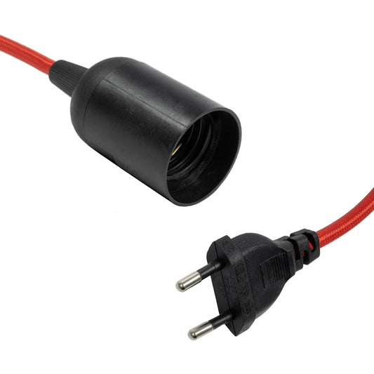 WHIP 77666 Μοντέρνο DIY Φωτιστικό με Υφασμάτινο Καλώδιο, Ντουί 1 x E27, Διακόπτη On/Off & Πρίζα AC 220-240V IP20 - Κόκκινο & Μαύρο - Μ150 x Π4 x Υ4