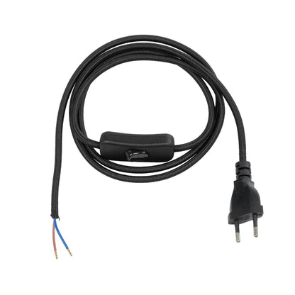 WHIP 77669 Μοντέρνο DIY Φωτιστικό με Υφασμάτινο Καλώδιο, Ντουί 1 x E27 & Διακόπτη On/Off AC 220-240V IP20 - Μαύρο - Μ140 x Π2.7 x Υ1.9