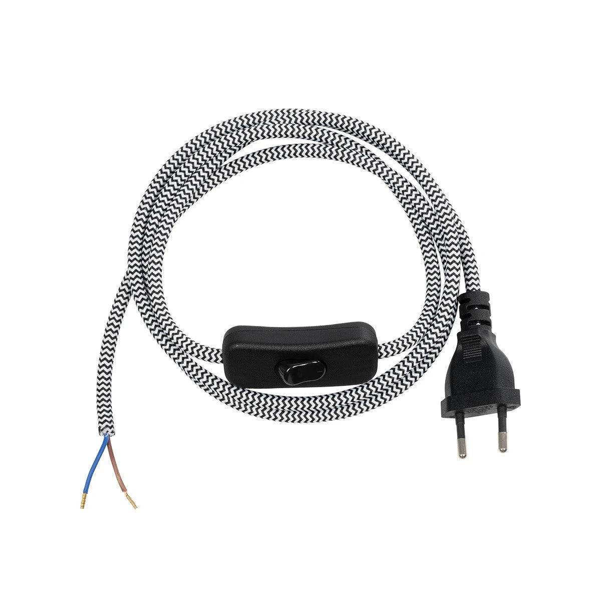 WHIP 77670 Μοντέρνο DIY Φωτιστικό με Υφασμάτινο Καλώδιο, Ντουί 1 x E27 & Διακόπτη On/Off AC 220-240V IP20 - Ασημί & Μαύρο - Μ140 x Π2.7 x Υ1.9