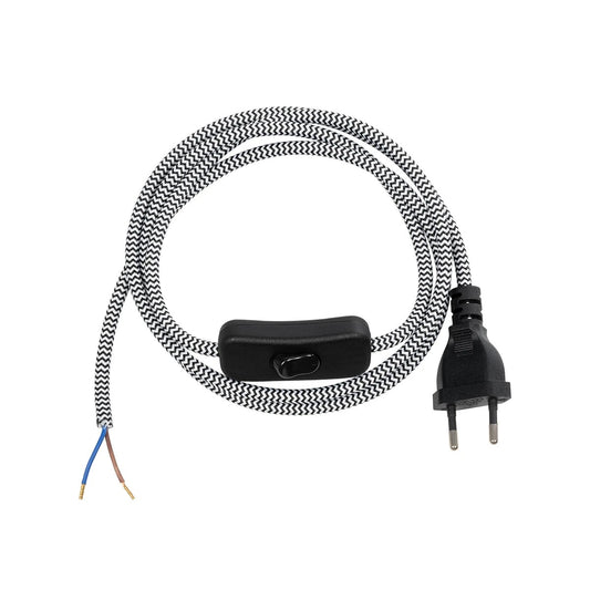 WHIP 77670 Μοντέρνο DIY Φωτιστικό με Υφασμάτινο Καλώδιο, Ντουί 1 x E27 & Διακόπτη On/Off AC 220-240V IP20 - Ασημί & Μαύρο - Μ140 x Π2.7 x Υ1.9