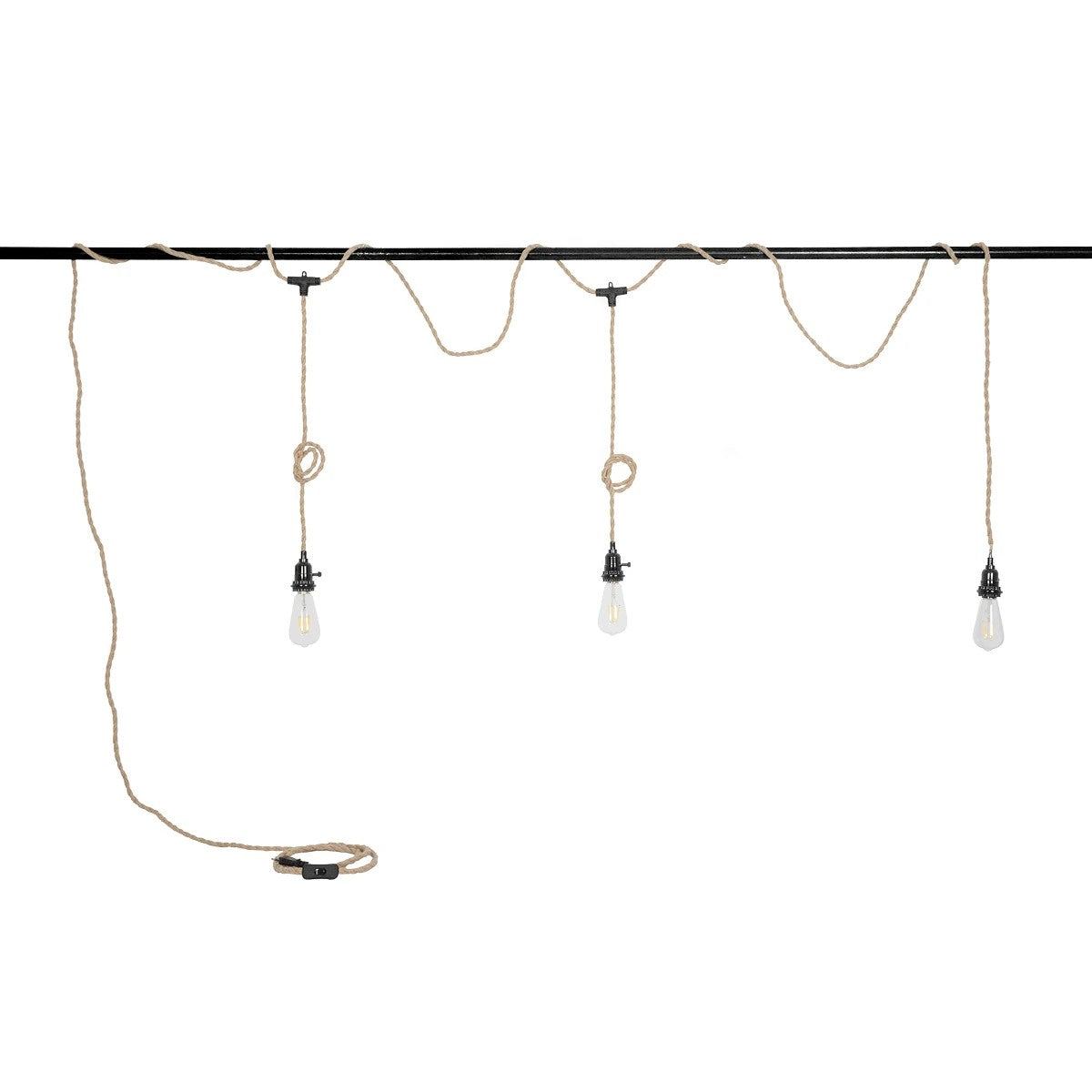 WHIP 77676 Μοντέρνο DIY Φωτιστικό με Υφασμάτινο Καλώδιο, Ντουί 3 x E27, Διακόπτη On/Off & Πρίζα AC 220-240V IP20 - Μπεζ & Μαύρο - Μ650 x Π5.5 x Υ100