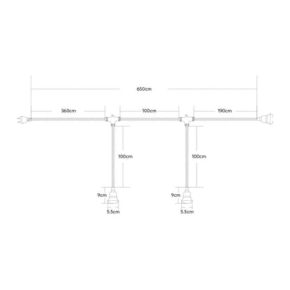 WHIP 77676 Μοντέρνο DIY Φωτιστικό με Υφασμάτινο Καλώδιο, Ντουί 3 x E27, Διακόπτη On/Off & Πρίζα AC 220-240V IP20 - Μπεζ & Μαύρο - Μ650 x Π5.5 x Υ100