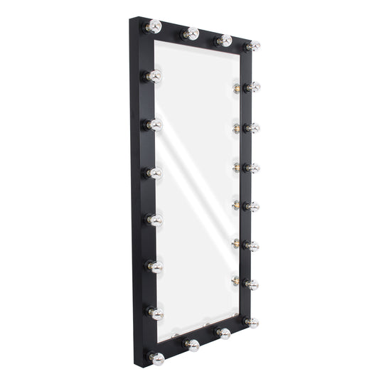 MAKEUP MIRROR-160x80-5 Μοντέρνος Καθρέπτης Μακιγιάζ με Πλαίσιο Φυσικού Ξύλου με Διακόπτη On/Off 20 x E27 AC220-240V - Μ80 x Π7 x Υ160cm - Μαύρος Έβενος