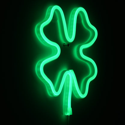 78572 Φωτιστικό Ταμπέλα Φωτεινή Επιγραφή NEON LED Σήμανσης FOUR LEAF CLOVER 5W με Καλώδιο Τροφοδοσίας USB - Μπαταρίας 3xAAA (Δεν Περιλαμβάνονται) - Πράσινο