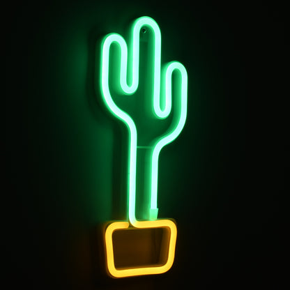 78574 Φωτιστικό Ταμπέλα Φωτεινή Επιγραφή NEON LED Σήμανσης CACTUS 5W με Καλώδιο Τροφοδοσίας USB - Μπαταρίας 3xAAA (Δεν Περιλαμβάνονται) - Πράσινο - Κίτρινο