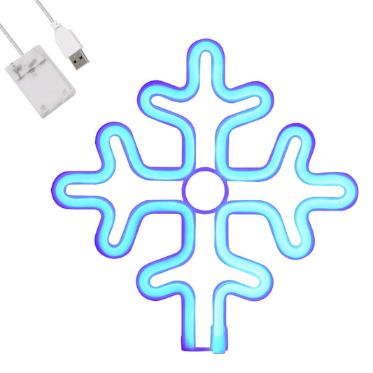 78580 Φωτιστικό Ταμπέλα Φωτεινή Επιγραφή NEON LED Σήμανσης SNOWFLAKE 5W με Καλώδιο Τροφοδοσίας USB - Μπαταρίας 3xAAA (Δεν Περιλαμβάνονται) - Γαλάζιο