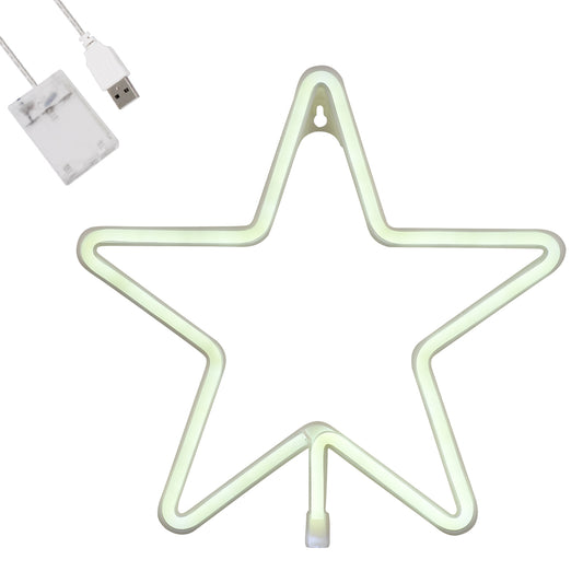 78584 Φωτιστικό Ταμπέλα Φωτεινή Επιγραφή NEON LED Σήμανσης STAR 5W με Καλώδιο Τροφοδοσίας USB - Μπαταρίας 3xAAA (Δεν Περιλαμβάνονται) - Ψυχρό Λευκό 6000K