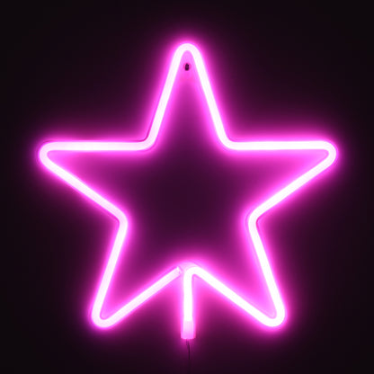 78586 Φωτιστικό Ταμπέλα Φωτεινή Επιγραφή NEON LED Σήμανσης STAR 5W με Καλώδιο Τροφοδοσίας USB - Μπαταρίας 3xAAA (Δεν Περιλαμβάνονται) - Ροζ