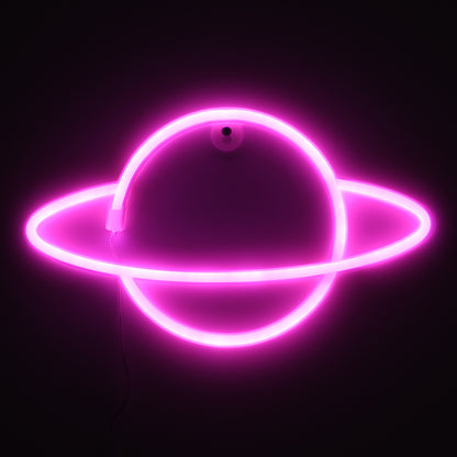 78588 Φωτιστικό Ταμπέλα Φωτεινή Επιγραφή NEON LED Σήμανσης PLANET SATURN 5W με Καλώδιο Τροφοδοσίας USB - Μπαταρίας 3xAAA (Δεν Περιλαμβάνονται) - Ροζ
