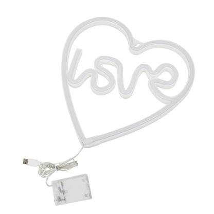 78591 Φωτιστικό Ταμπέλα Φωτεινή Επιγραφή NEON LED Σήμανσης LOVE & HEART 5W με Καλώδιο Τροφοδοσίας USB - Μπαταρίας 3xAAA (Δεν Περιλαμβάνονται) - Ροζ & Θερμό Λευκό 2700K