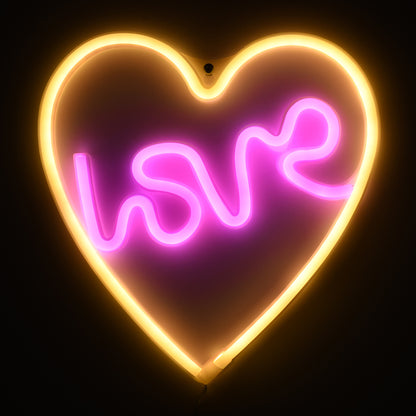 78591 Φωτιστικό Ταμπέλα Φωτεινή Επιγραφή NEON LED Σήμανσης LOVE & HEART 5W με Καλώδιο Τροφοδοσίας USB - Μπαταρίας 3xAAA (Δεν Περιλαμβάνονται) - Ροζ & Θερμό Λευκό 2700K