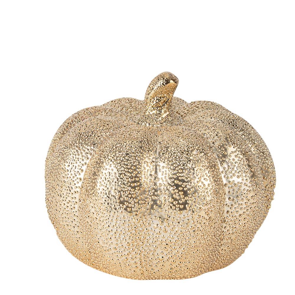 Κεραμική Κολοκύθα Χρυσή με Ανάγλυφο Σχέδιο 12x12x11