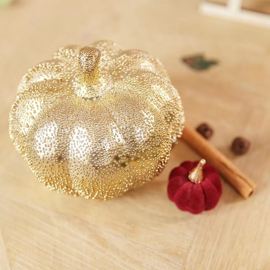 Κεραμική Κολοκύθα Χρυσή με Ανάγλυφο Σχέδιο 12x12x11