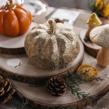 Κεραμική Κολοκύθα Χρυσή με Ανάγλυφο Σχέδιο 12x12x11