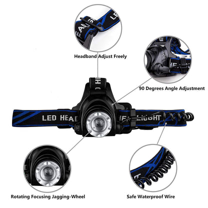 79055 Φακός Κεφαλής Επαναφορτιζόμενος LED CREE XML2-T6 Chip 10 Watt 800lm με 2 x 18650 Μπαταρίες 5200mAh - Ψυχρό Λευκό 6000K - Μ8.5 x Π6.5 x Υ7cm