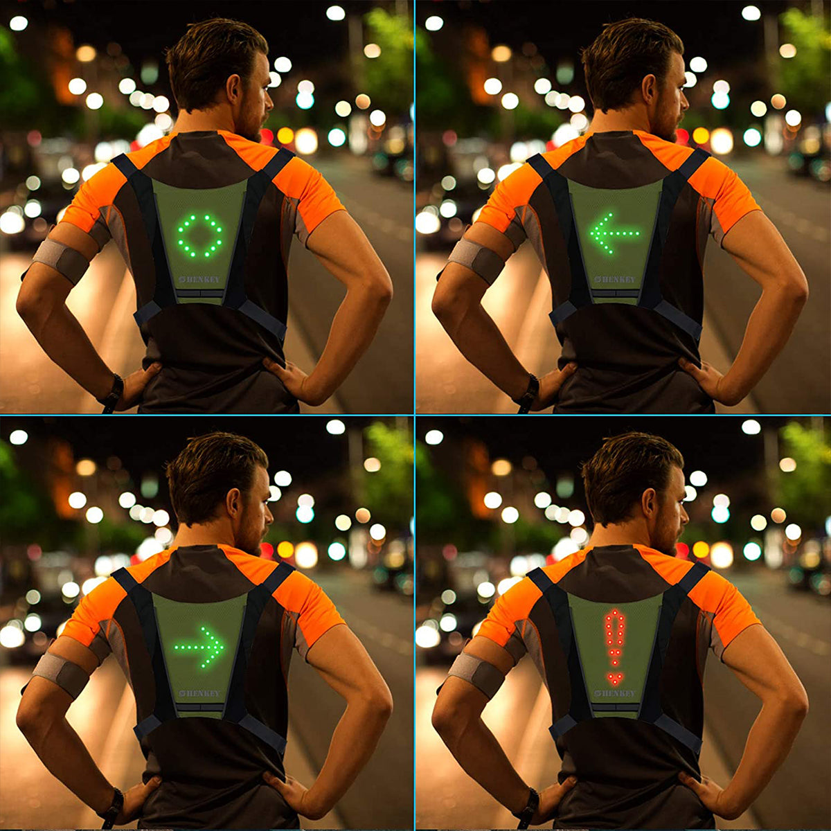 79069 Γιλέκο Ασφαλείας Φωσφοριζέ Αντανακλαστικό για Ποδηλάτες & Runners με Φωτεινή Σήμανση LED - Ενσωματωμένη Μπαταρία 650mAh DC 5V Επαναφορτιζόμενο με Καλώδιο Τροφοδοσίας USB & Ασύρματο Χειριστήριο - Λαχανί Φωσφοριζέ & Μαύρο Αδιάβροχο IP65