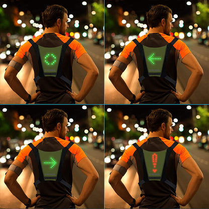 79069 Γιλέκο Ασφαλείας Φωσφοριζέ Αντανακλαστικό για Ποδηλάτες & Runners με Φωτεινή Σήμανση LED - Ενσωματωμένη Μπαταρία 650mAh DC 5V Επαναφορτιζόμενο με Καλώδιο Τροφοδοσίας USB & Ασύρματο Χειριστήριο - Λαχανί Φωσφοριζέ & Μαύρο Αδιάβροχο IP65