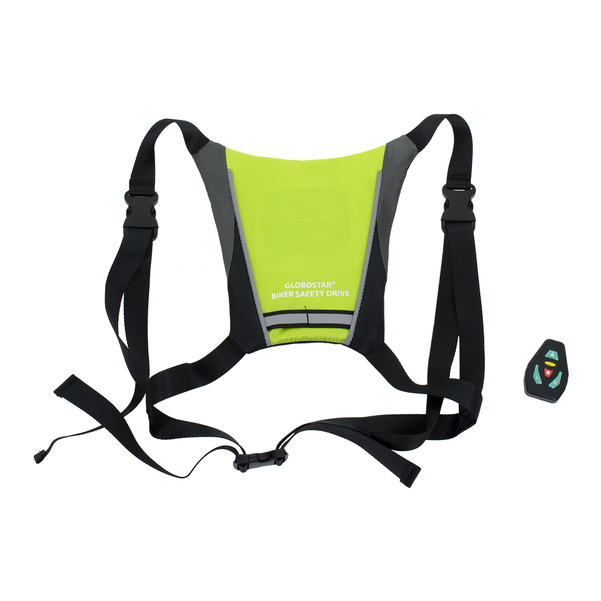 79069 Γιλέκο Ασφαλείας Φωσφοριζέ Αντανακλαστικό για Ποδηλάτες & Runners με Φωτεινή Σήμανση LED - Ενσωματωμένη Μπαταρία 650mAh DC 5V Επαναφορτιζόμενο με Καλώδιο Τροφοδοσίας USB & Ασύρματο Χειριστήριο - Λαχανί Φωσφοριζέ & Μαύρο Αδιάβροχο IP65