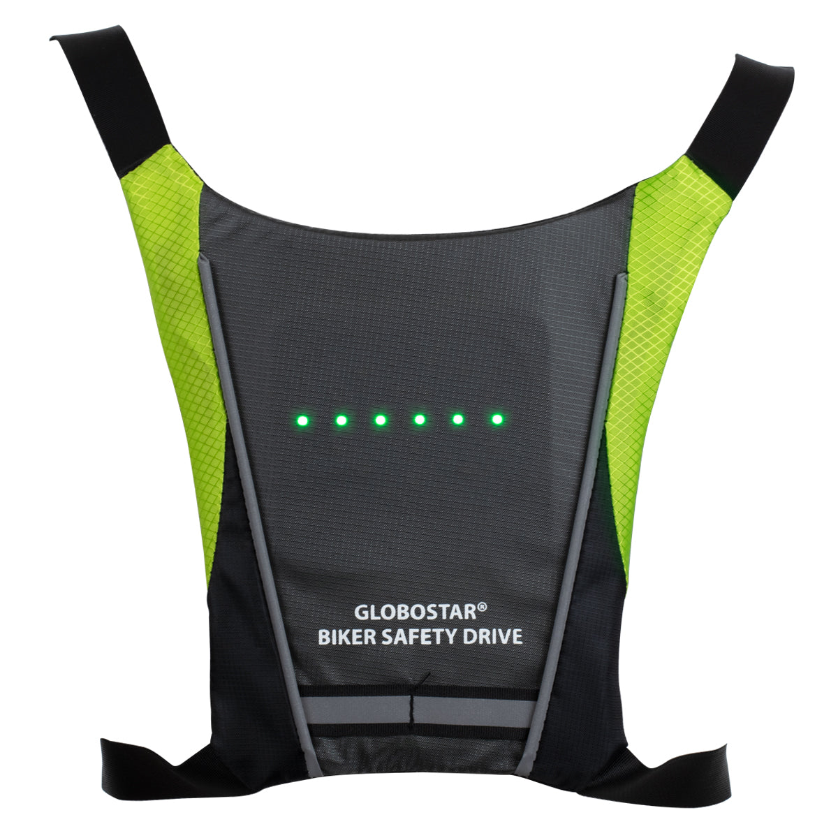 79070 Γιλέκο Ασφαλείας Φωσφοριζέ Αντανακλαστικό για Ποδηλάτες & Runners με Φωτεινή Σήμανση LED - Ενσωματωμένη Μπαταρία 650mAh DC 5V Επαναφορτιζόμενο με Καλώδιο Τροφοδοσίας USB & Ασύρματο Χειριστήριο - Μαύρο & Λαχανί Φωσφοριζέ Αδιάβροχο IP65