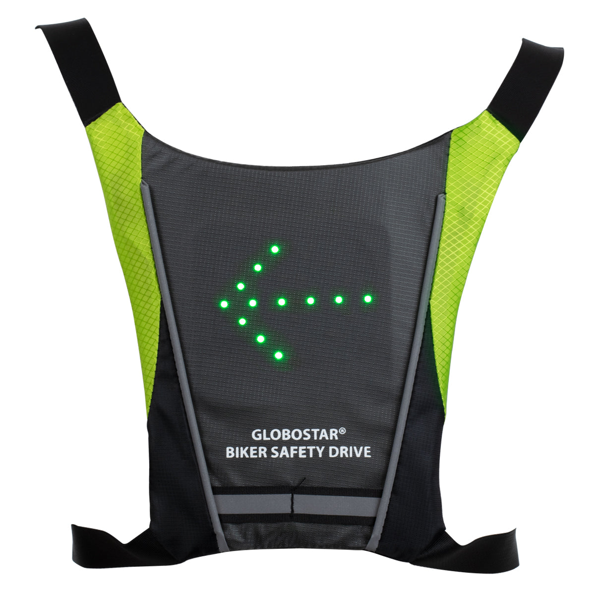 79070 Γιλέκο Ασφαλείας Φωσφοριζέ Αντανακλαστικό για Ποδηλάτες & Runners με Φωτεινή Σήμανση LED - Ενσωματωμένη Μπαταρία 650mAh DC 5V Επαναφορτιζόμενο με Καλώδιο Τροφοδοσίας USB & Ασύρματο Χειριστήριο - Μαύρο & Λαχανί Φωσφοριζέ Αδιάβροχο IP65