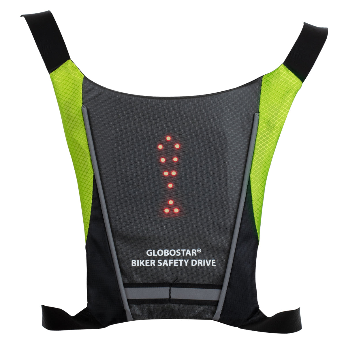 79070 Γιλέκο Ασφαλείας Φωσφοριζέ Αντανακλαστικό για Ποδηλάτες & Runners με Φωτεινή Σήμανση LED - Ενσωματωμένη Μπαταρία 650mAh DC 5V Επαναφορτιζόμενο με Καλώδιο Τροφοδοσίας USB & Ασύρματο Χειριστήριο - Μαύρο & Λαχανί Φωσφοριζέ Αδιάβροχο IP65