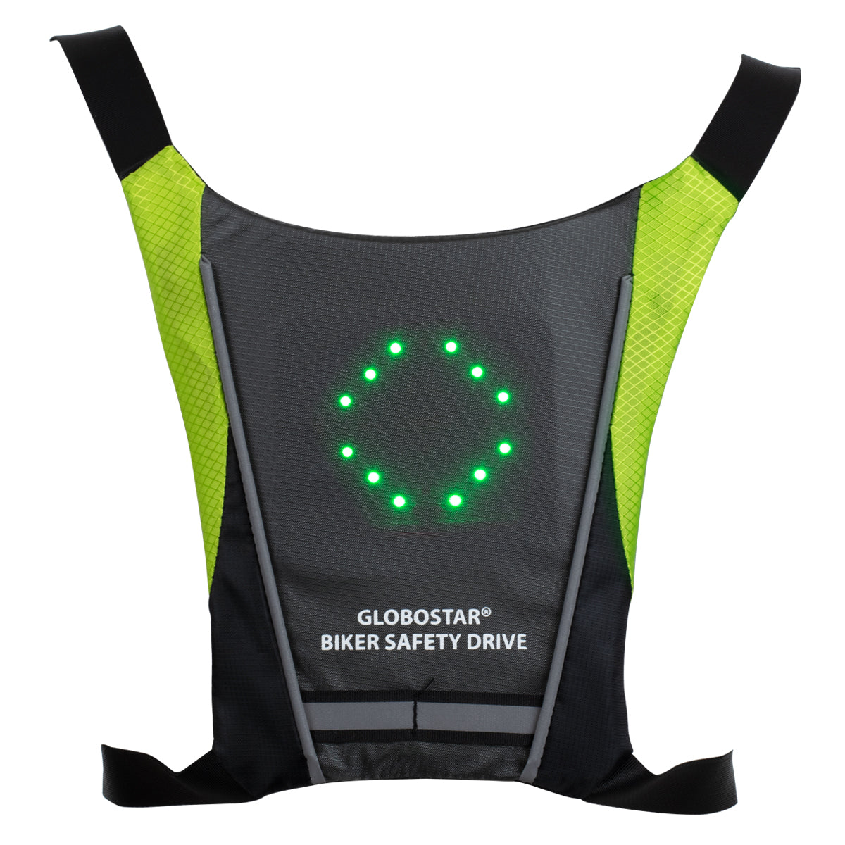 79070 Γιλέκο Ασφαλείας Φωσφοριζέ Αντανακλαστικό για Ποδηλάτες & Runners με Φωτεινή Σήμανση LED - Ενσωματωμένη Μπαταρία 650mAh DC 5V Επαναφορτιζόμενο με Καλώδιο Τροφοδοσίας USB & Ασύρματο Χειριστήριο - Μαύρο & Λαχανί Φωσφοριζέ Αδιάβροχο IP65
