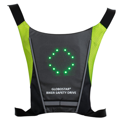 79070 Γιλέκο Ασφαλείας Φωσφοριζέ Αντανακλαστικό για Ποδηλάτες & Runners με Φωτεινή Σήμανση LED - Ενσωματωμένη Μπαταρία 650mAh DC 5V Επαναφορτιζόμενο με Καλώδιο Τροφοδοσίας USB & Ασύρματο Χειριστήριο - Μαύρο & Λαχανί Φωσφοριζέ Αδιάβροχο IP65