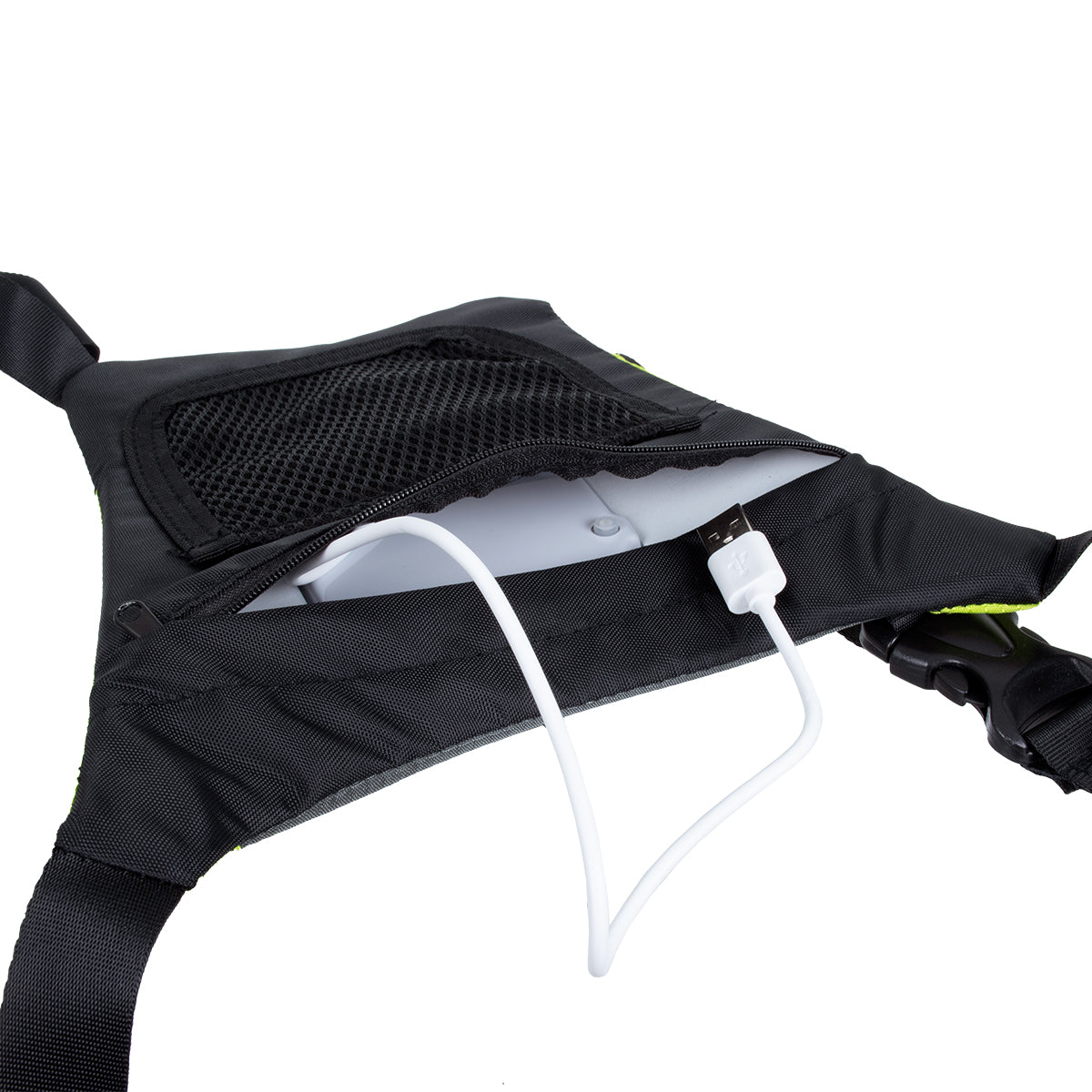 79070 Γιλέκο Ασφαλείας Φωσφοριζέ Αντανακλαστικό για Ποδηλάτες & Runners με Φωτεινή Σήμανση LED - Ενσωματωμένη Μπαταρία 650mAh DC 5V Επαναφορτιζόμενο με Καλώδιο Τροφοδοσίας USB & Ασύρματο Χειριστήριο - Μαύρο & Λαχανί Φωσφοριζέ Αδιάβροχο IP65