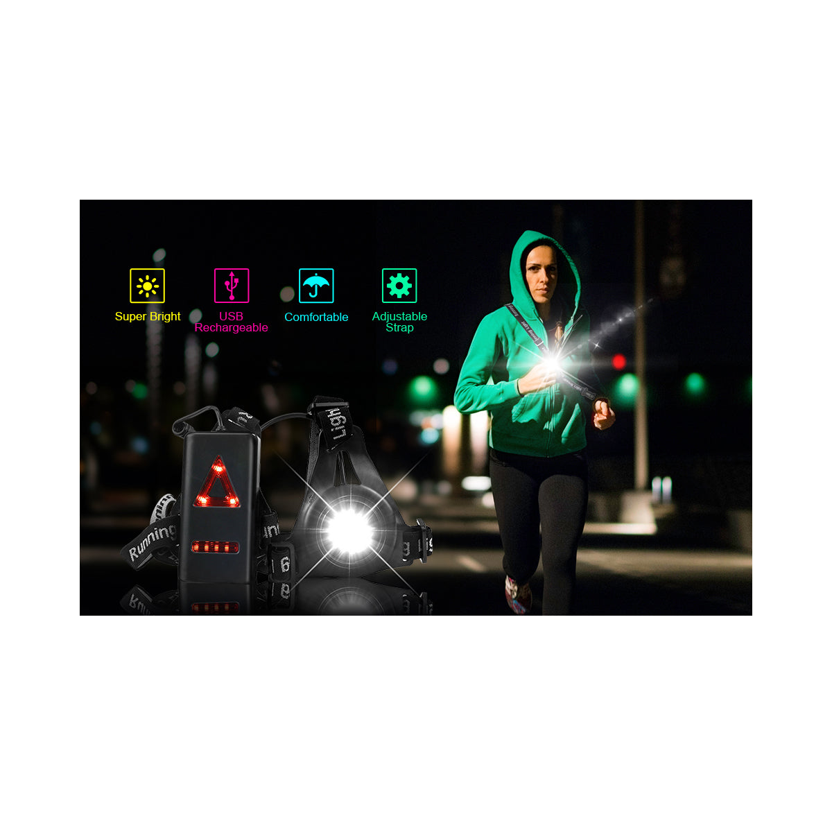 79072 Φορητός Φακός Ασφαλείας Στήθους & Πλάτης για Ποδηλάτες & Runners με Φωτεινή Σήμανση LED XRE Q5 5W 600lm 200° - Ενσωματωμένη Μπαταρία 2000mAh DC 5V Επαναφορτιζόμενος με Καλώδιο Τροφοδοσίας USB 2.0 3 Modes Αδιάβροχος IP66 Ψυχρό Λευκό 6000K