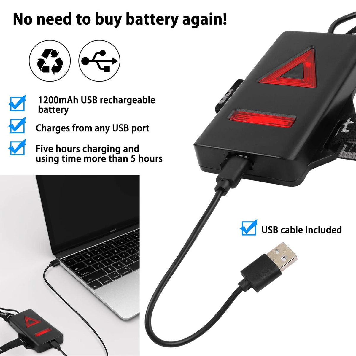 79072 Φορητός Φακός Ασφαλείας Στήθους & Πλάτης για Ποδηλάτες & Runners με Φωτεινή Σήμανση LED XRE Q5 5W 600lm 200° - Ενσωματωμένη Μπαταρία 2000mAh DC 5V Επαναφορτιζόμενος με Καλώδιο Τροφοδοσίας USB 2.0 3 Modes Αδιάβροχος IP66 Ψυχρό Λευκό 6000K