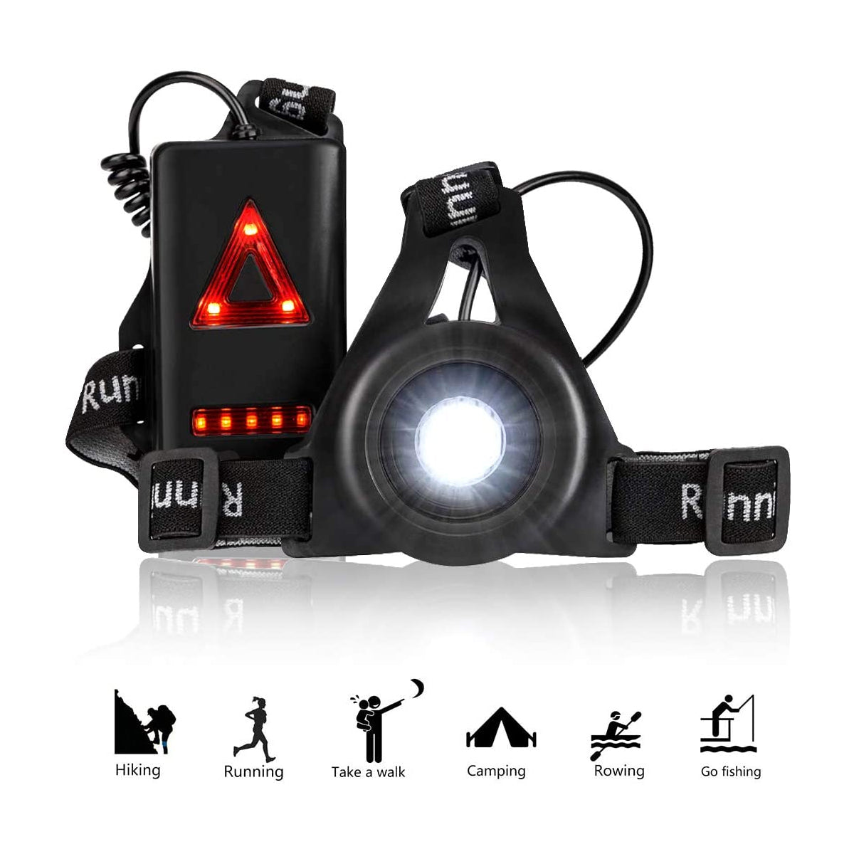 79072 Φορητός Φακός Ασφαλείας Στήθους & Πλάτης για Ποδηλάτες & Runners με Φωτεινή Σήμανση LED XRE Q5 5W 600lm 200° - Ενσωματωμένη Μπαταρία 2000mAh DC 5V Επαναφορτιζόμενος με Καλώδιο Τροφοδοσίας USB 2.0 3 Modes Αδιάβροχος IP66 Ψυχρό Λευκό 6000K